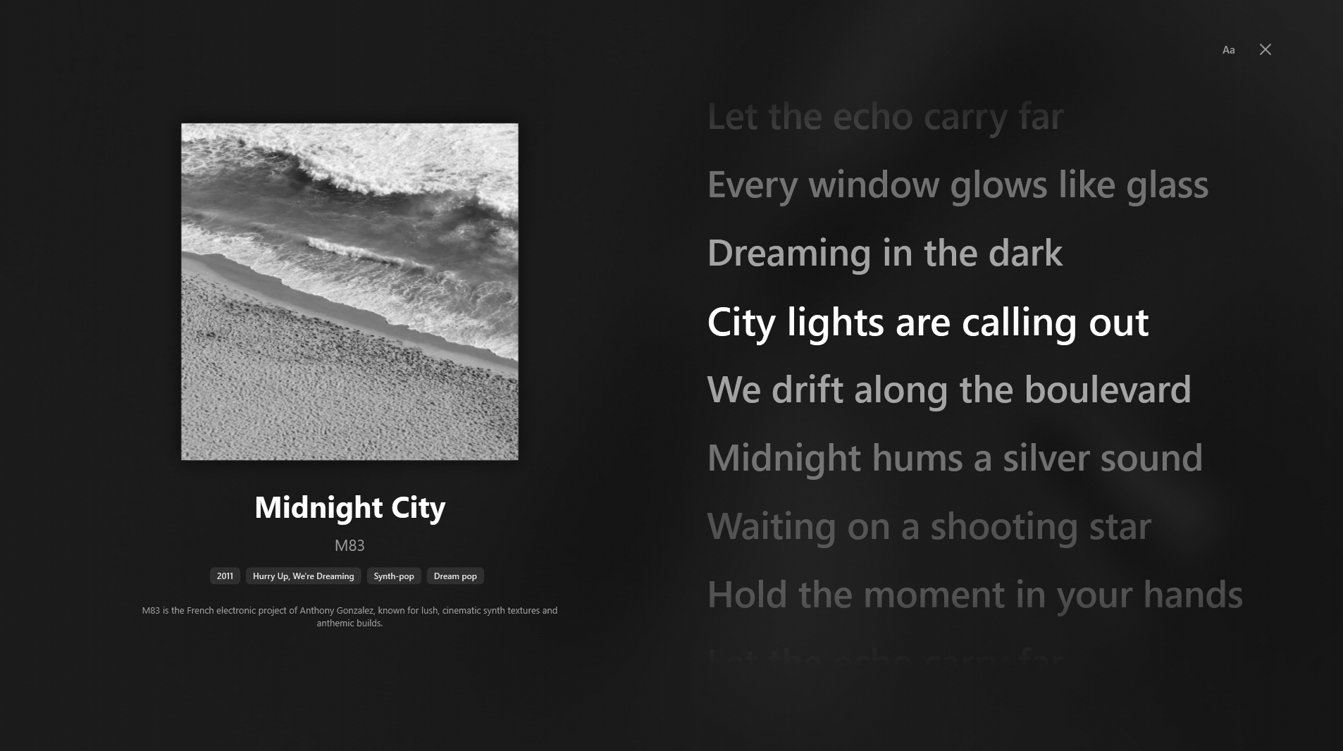 Full-screen synced lyrics